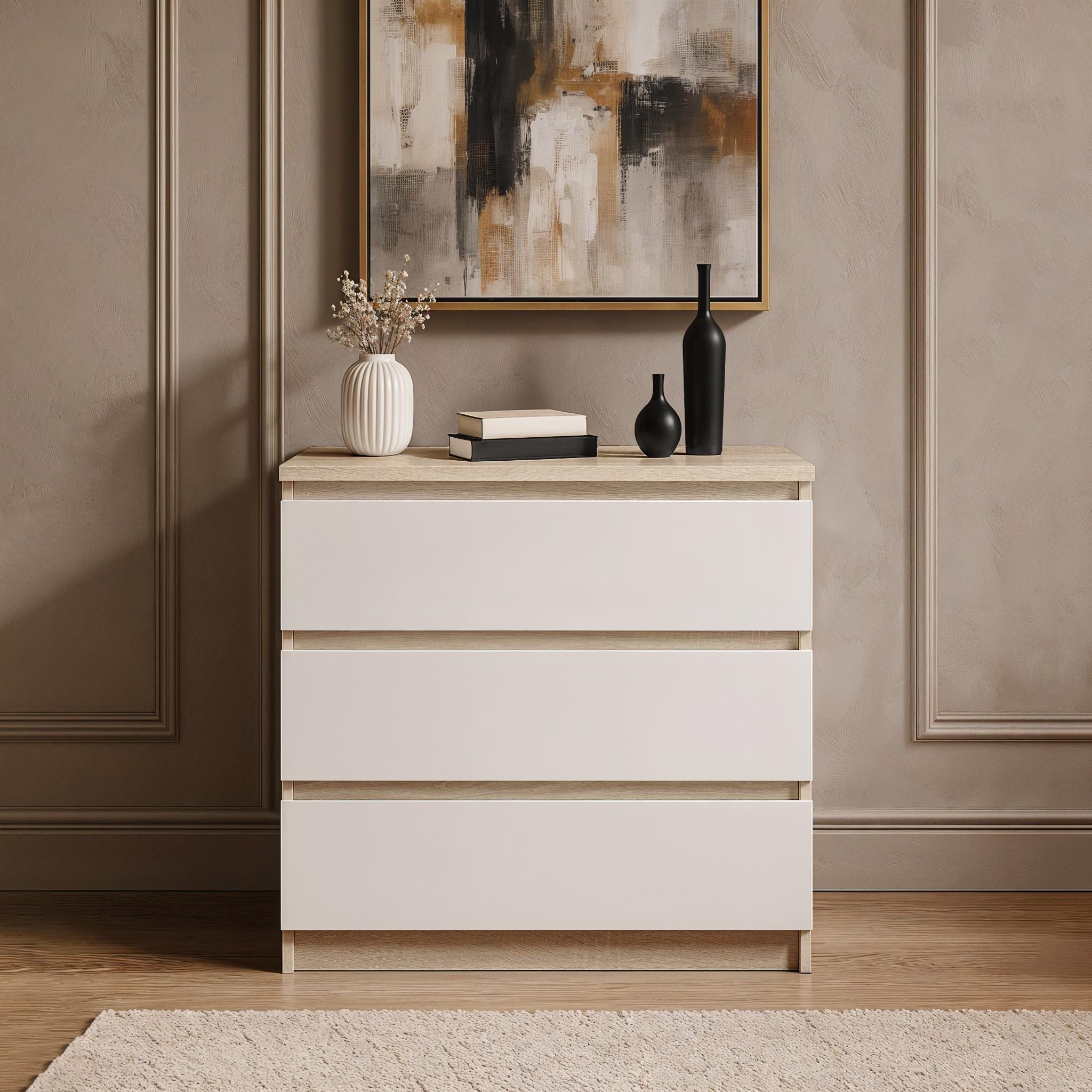 Комод на 3 ящика без ручек FT-214 800х400х755 мм Дуб сонома/Белый - фото 1