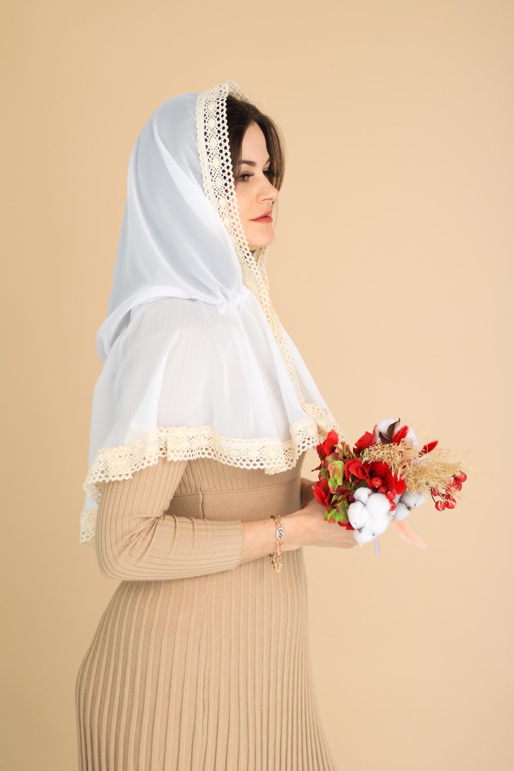 Палантин для храма на голову 80x120 см Белый (п007)