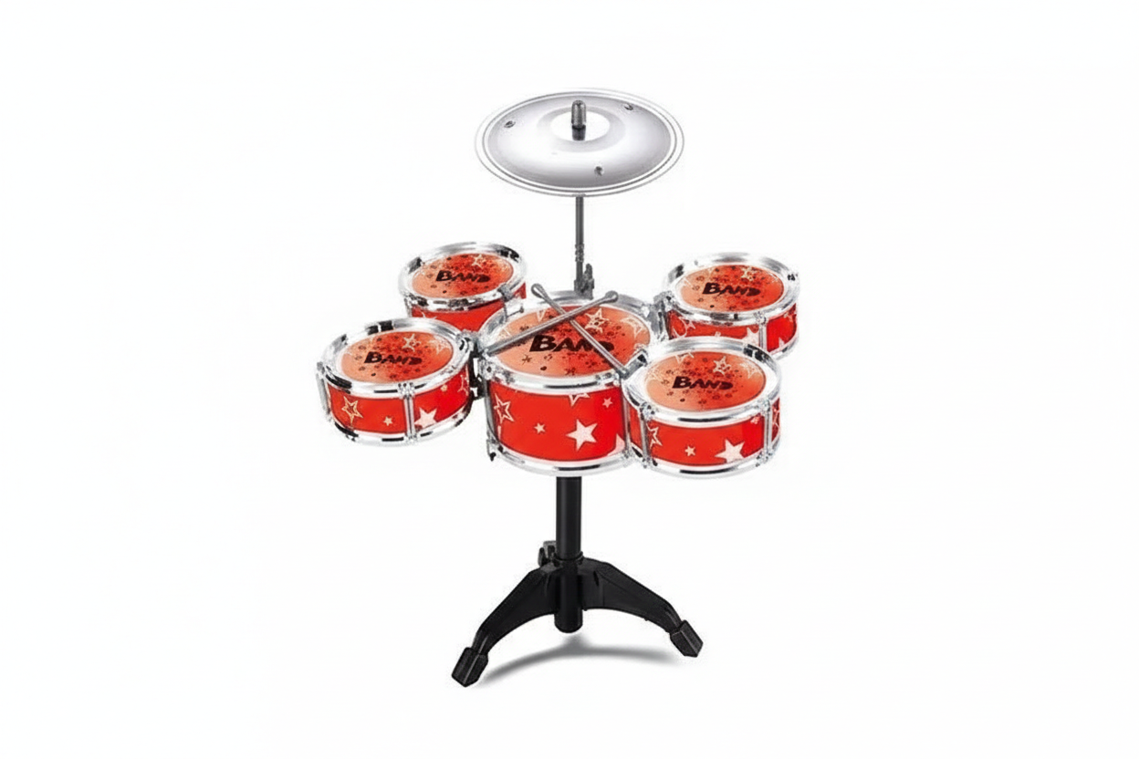 Дитяча барабанна установка TH 336-1 в коробці 5 барабанів металевий диск 2 палички 37х24х47 см Червоний Дитяча барабанна установка TH 336-1 в коробці 5 барабанів металевий диск 2 палички 37х24х47 см Червоний