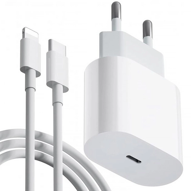 Комплект швидкої зарядки блок USB-C 20W Power Adapter і кабель USB Type-C Lightning Білий (35718290)