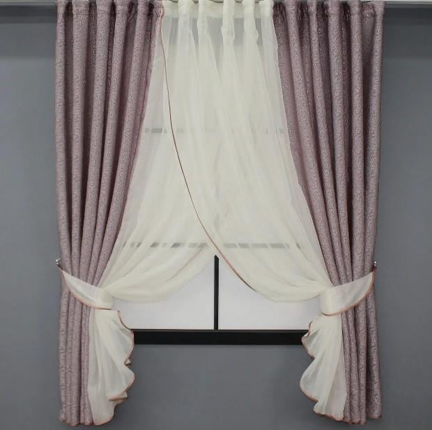 Фіранка кухонна 400х170 см Пудровий/Молочний (111к)