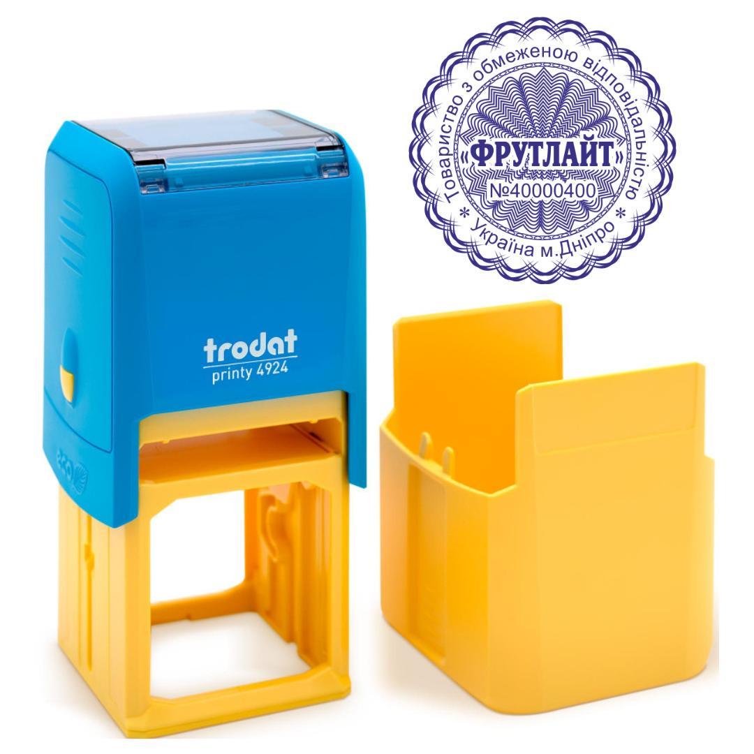 Печать ТОВ на автоматическом оснащении Trodat 4924 d 40 мм с колпачком Сине-желтый (ООО22/4924/BY)