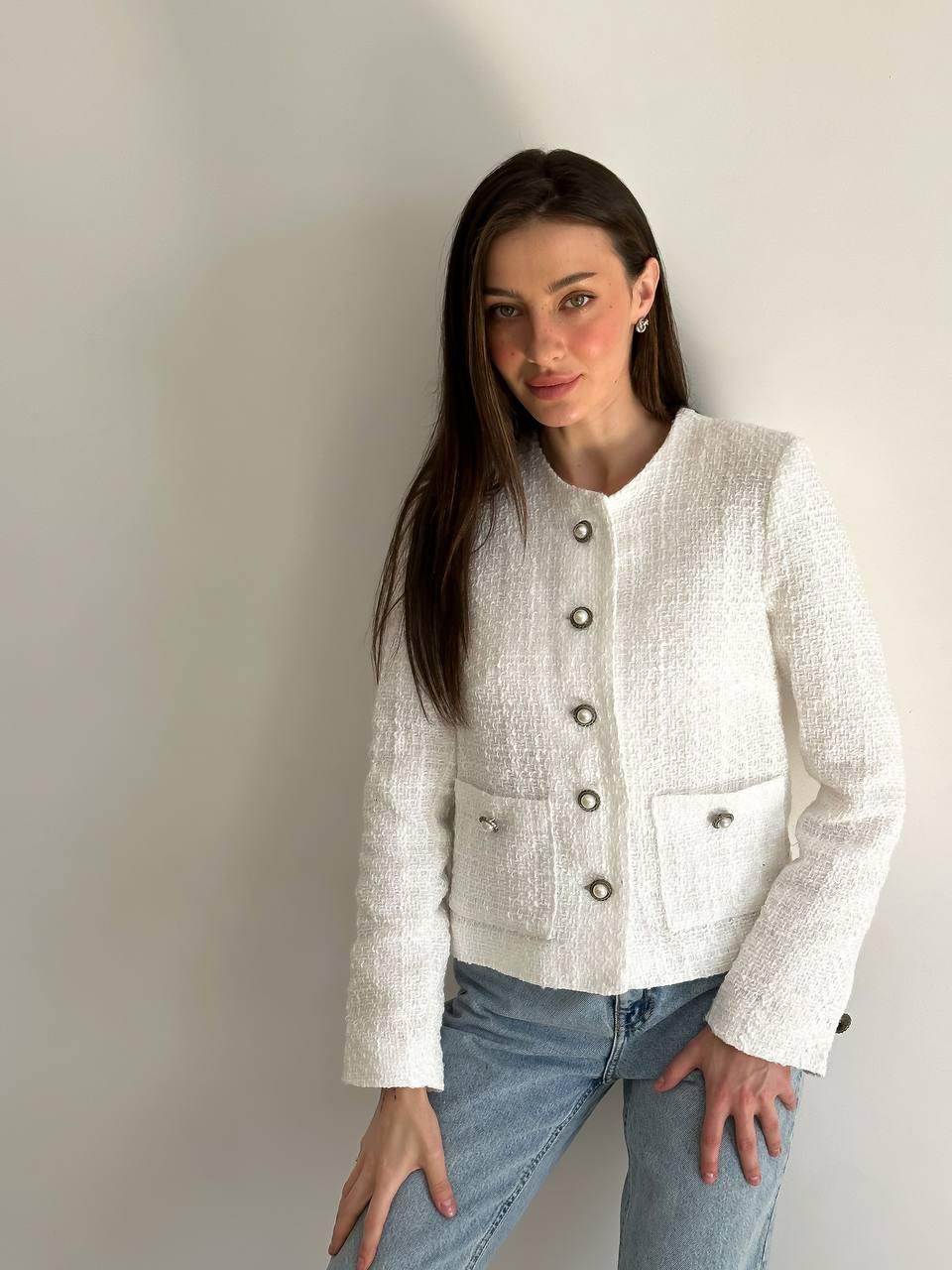 Женский пиджак короткий ZF Inspire 170 в мелкую клеточку M Белый (170-Б-M) - фото 3