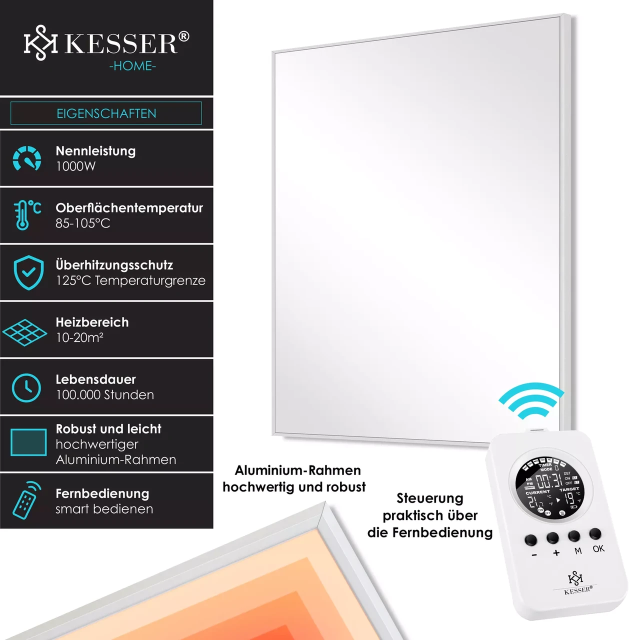 Инфракрасный обогреватель KESSER настенный 1000W (16629_1000W-gs) - фото 3 Инфракрасный обогреватель KESSER настенный 1000W (16629_1000W-gs) - фото 3