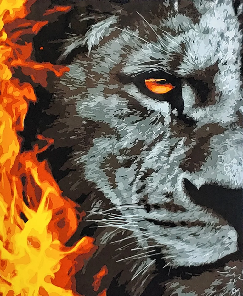 Картина по номерам Strateg Премиум Огненный тигр с лаком и уровнем 40x50 см (SY6778)