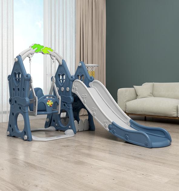 Гірка-гойдалка з баскетбольним кільцем BabyPlayPen 3в1 унісекс 1348510901 201х145х120 см Синій - фото 3 Гірка-гойдалка з баскетбольним кільцем BabyPlayPen 3в1 унісекс 1348510901 201х145х120 см Синій - фото 3