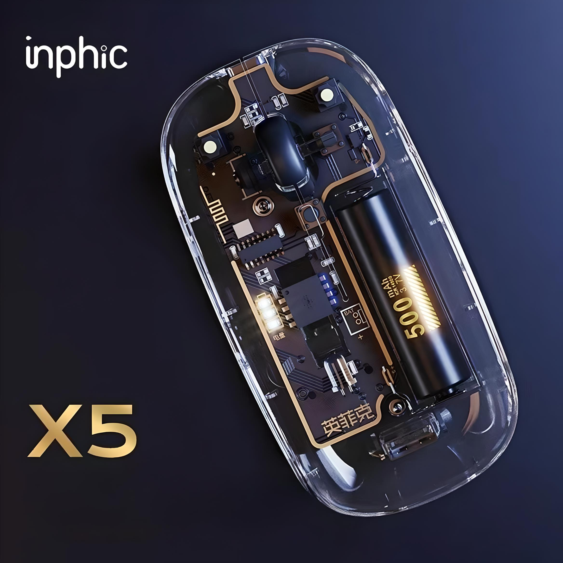 Мышка INPHIC X5 USB беспроводная с аккумулятором и 1600 DPI 2,4 ГГц Прозрачный - фото 6