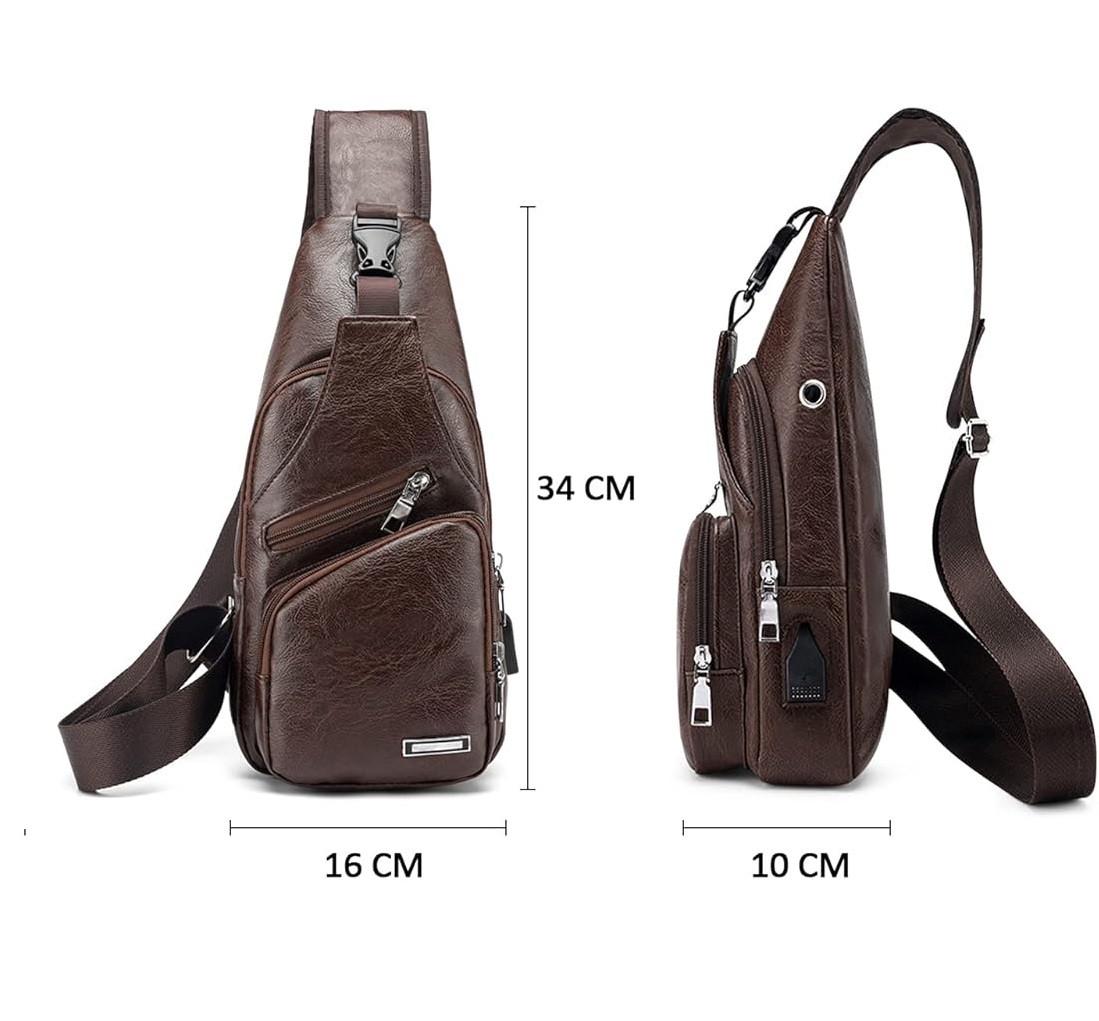 Сумка-слінг чоловіча через плече із зовнішнім карманами Темно-коричневий (LR 3416 BND) - фото 5 Сумка-слінг чоловіча через плече із зовнішнім карманами Темно-коричневий (LR 3416 BND) - фото 5