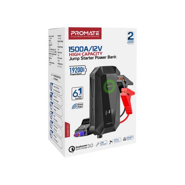 Універсальна мобільна батарея Promate HexaBolt-20 19200 мАч 1500A Jump Starter 10Вт Qi 2xUSB 3.0 Black - фото 8