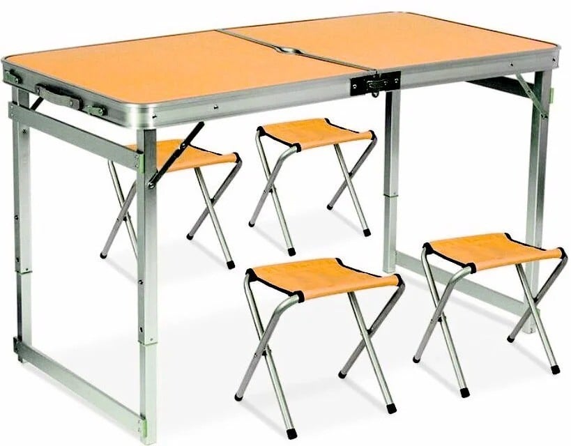 Раскладной стол чемодан Усиленный для пикника со стульями Folding Table Оранжевый