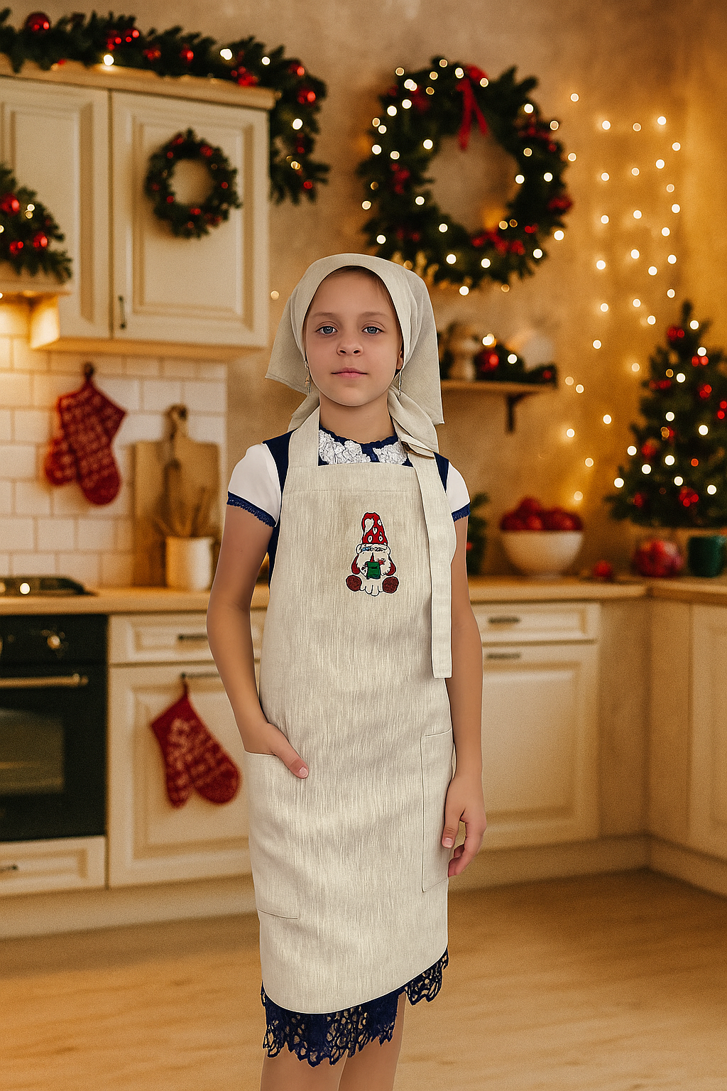 Фартук льняной детский с вышивкой Гном (30083213)