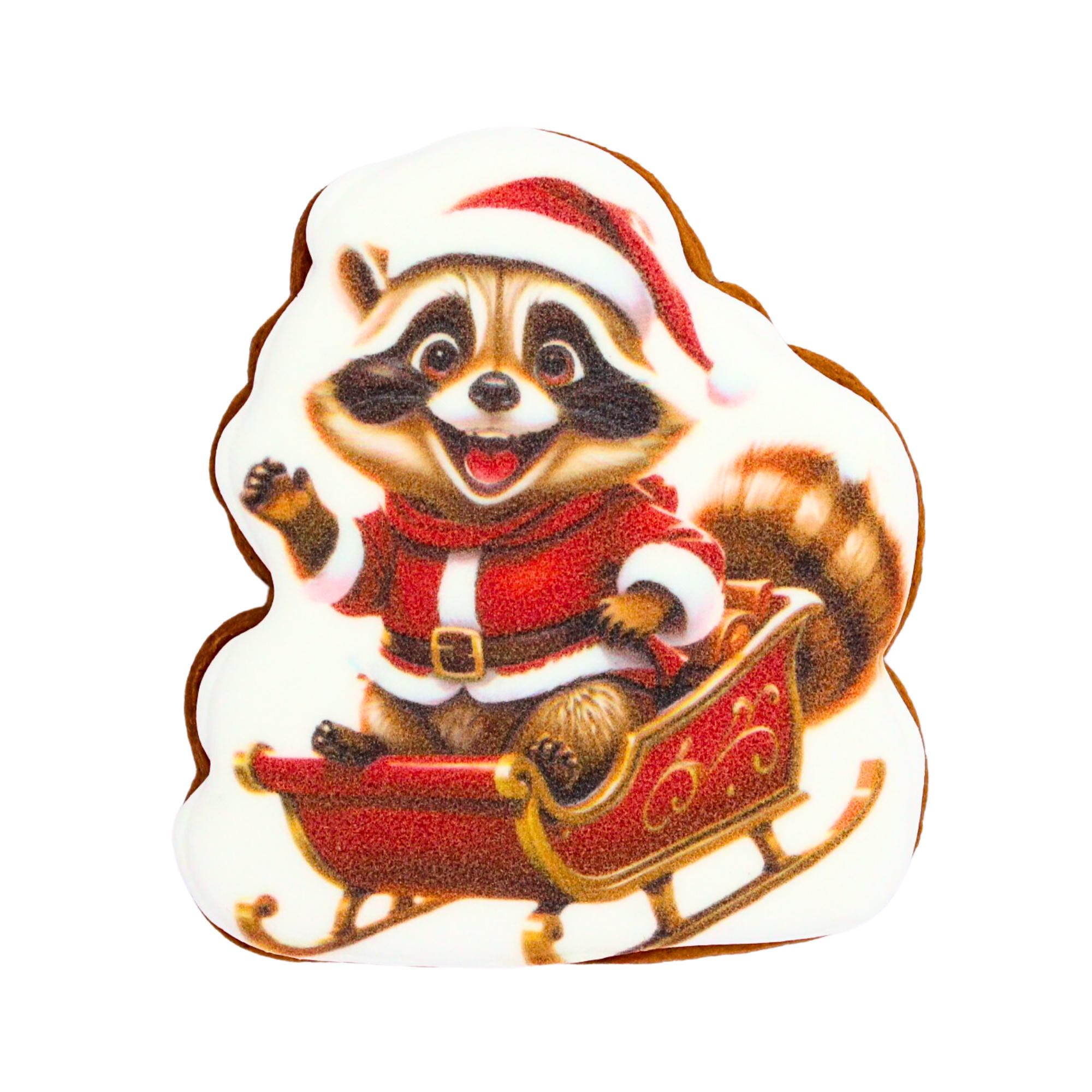 Пряник с принтом Крафт Печенье Новый год Енот на санях 45 г (nw045115)