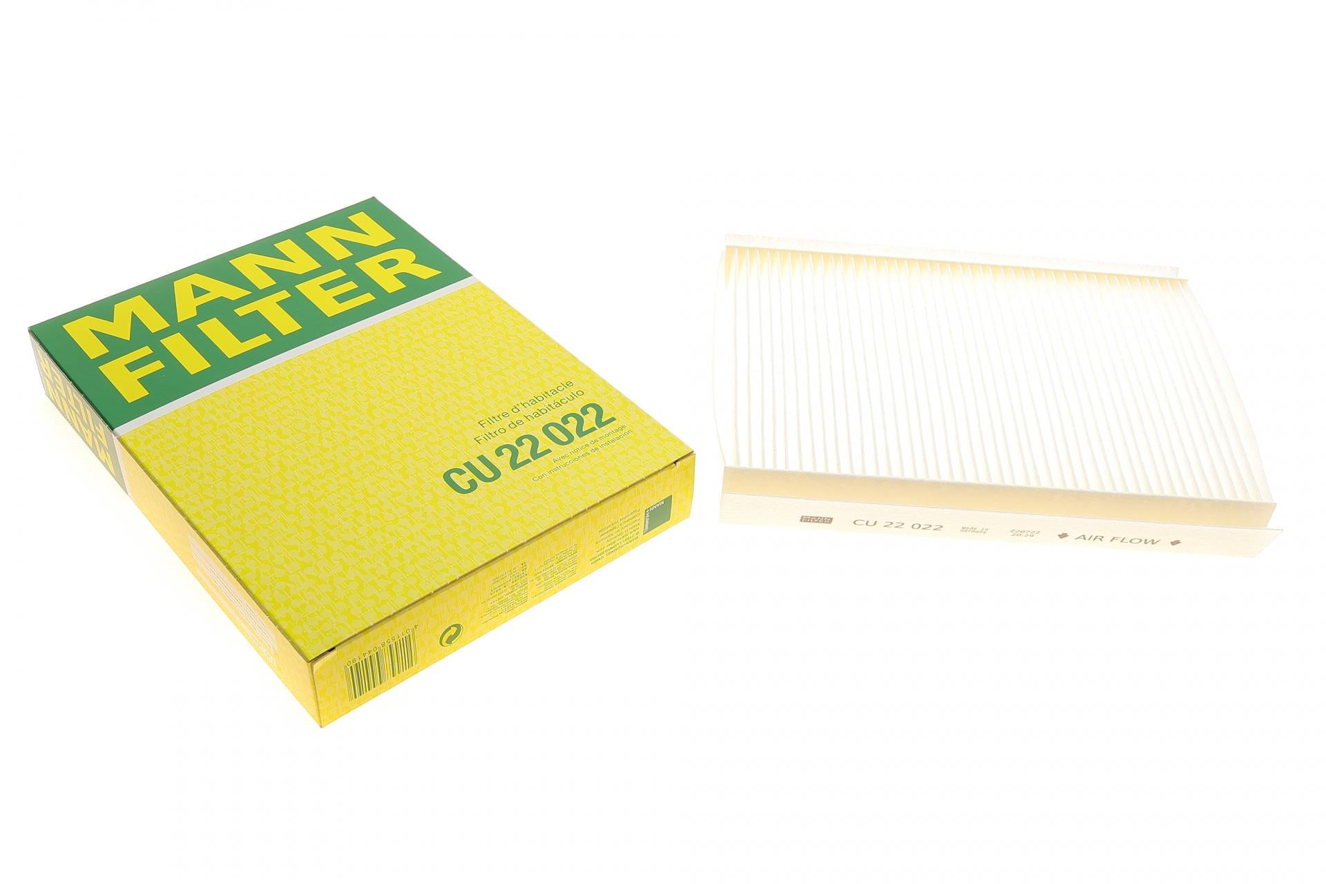 Фильтр салона Mann-Filter для Fiat 500L 12-/500X/Jeep Renegade 14-/Compass 17-/Alfa Romeo Tonale 22- (CU 22 022)