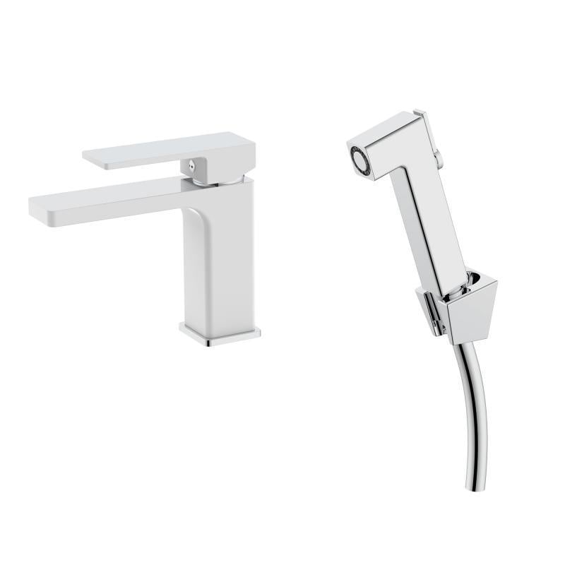 Смеситель для раковины Qtap Gemini с гигиеническим душем QTGEM272CRW45691 Chrome/White (23794049)