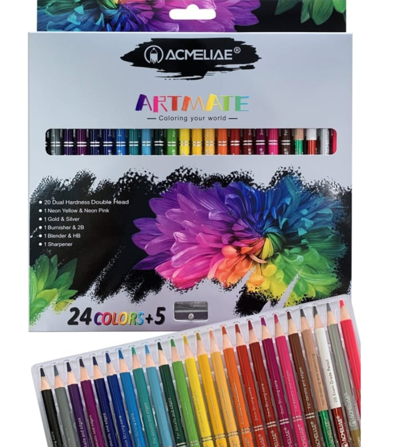 Олівці кольорові двосторонніAcmeliae 24 кольорів/поліруючий олівець/олівець-блендер з точилкою - фото 2