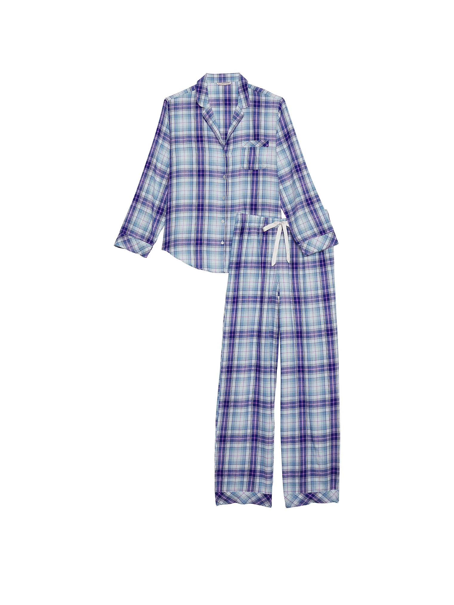 Піжама жіноча фланелева Victoria's Secret Flannel Long Pajama Set L Блакитно-білий (15122002) - фото 3