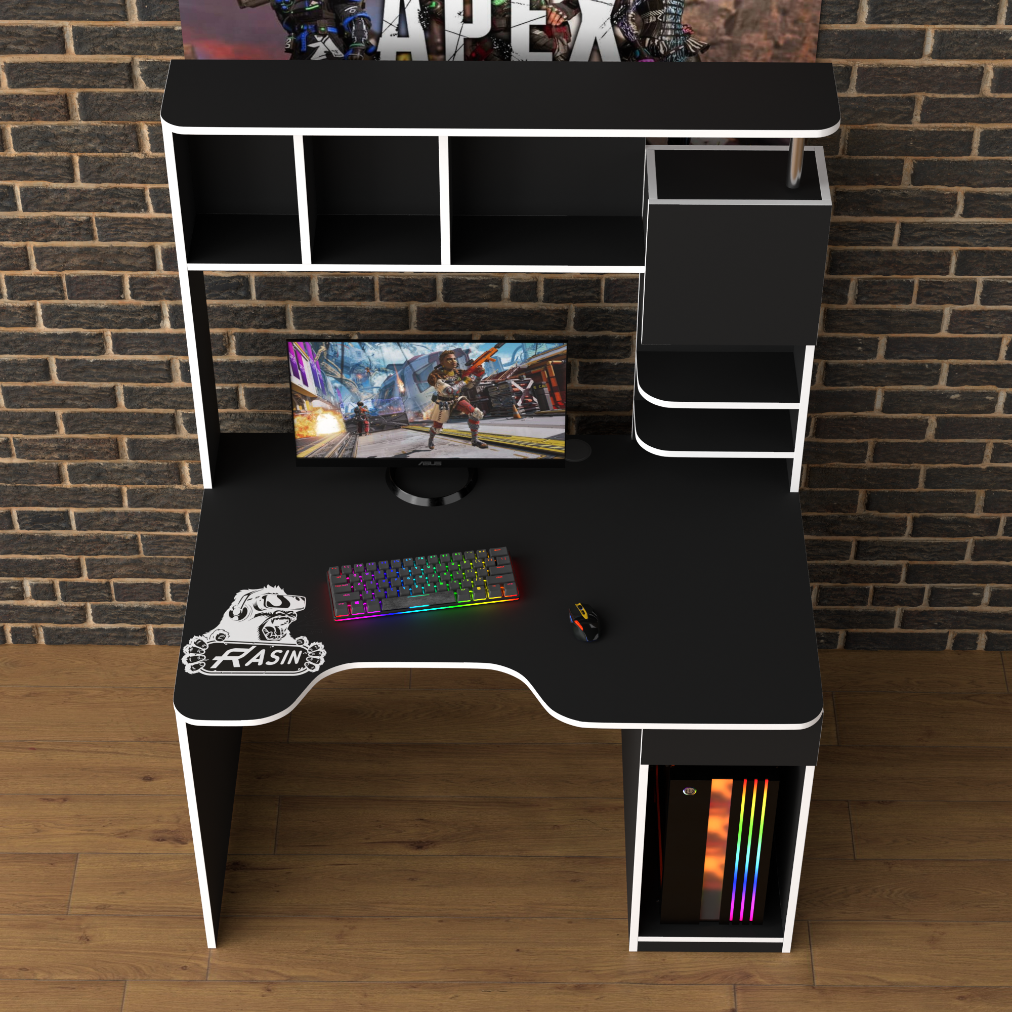 Стол геймерський ергономічний із надбудовою Zeus Rasin RS-12 з ЛДСП та металу Чорно-білий (RS-12) - фото 3 Стол геймерський ергономічний із надбудовою Zeus Rasin RS-12 з ЛДСП та металу Чорно-білий (RS-12) - фото 3