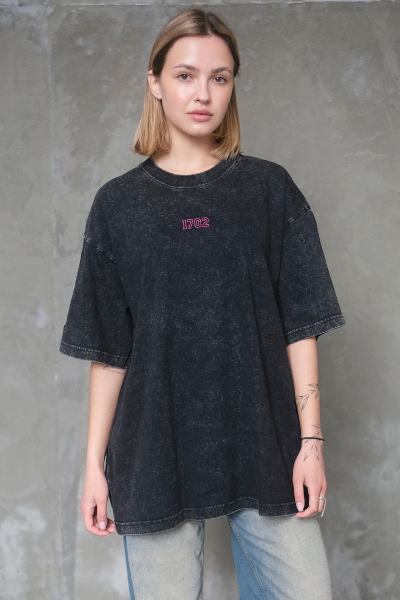 Футболка женская оверсайз Without Washed вываренная с принтом Pink 1702 L/XL Black (L8049607)