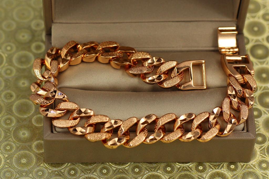 Браслет Xuping Jewelry панцирный граненый с шагренью 19 см х 10 мм Золотистый (2022844873)