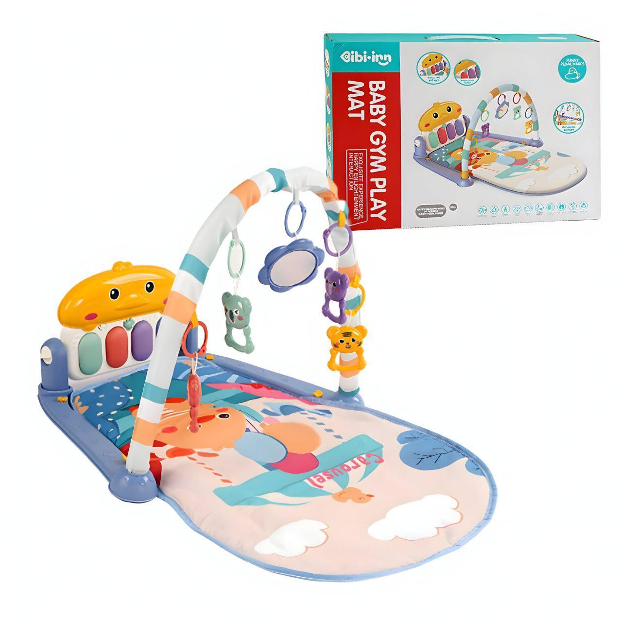 Развивающий коврик для малышей с пианино/подвесными игрушками/зеркалом и принтом уточка (698-93)