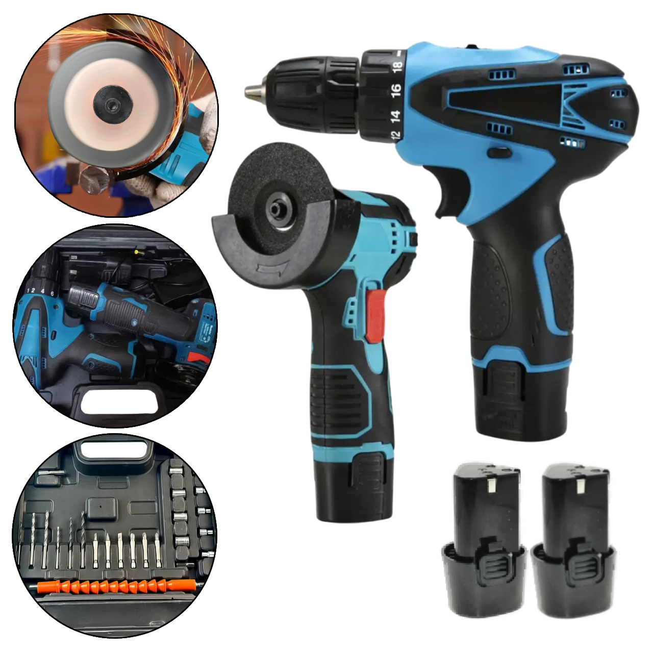 Набір електроінструментів акумуляторна міні-болгарка/шуруповерт 18 В 2 акумулятори 1,5 Ah (40100)