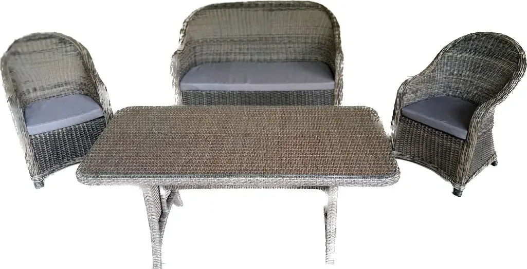 Комплект садових меблів Офелія на металевому каркасі зі штучного ротанга стіл/диван/крісла Сірий (CNT00008618)