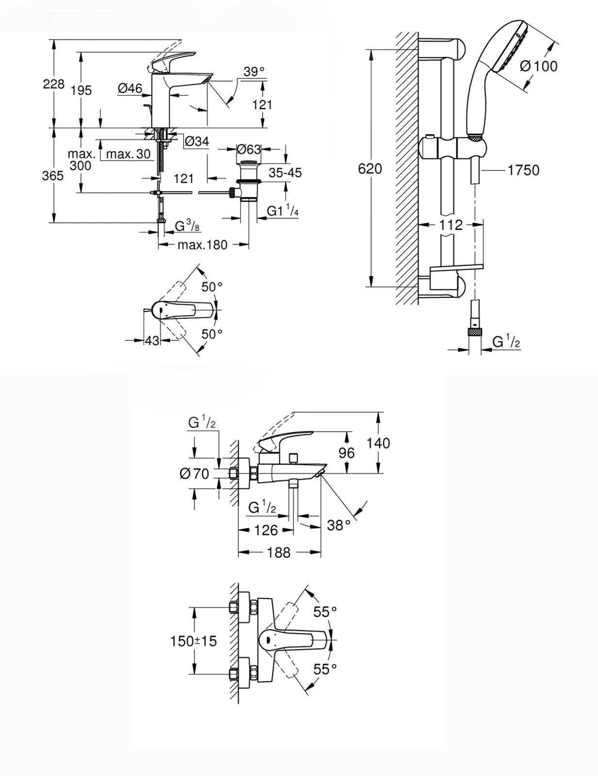 Набiр змiшувачiв Grohe Eurosmart 3в1 для ванни та душу (123246) - фото 2