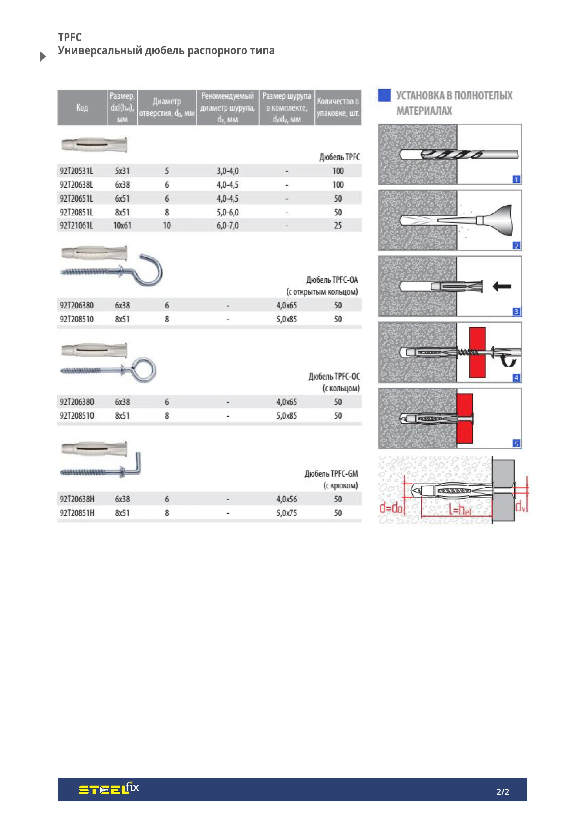 Дюбель Steelfix универсальный 6х38 TPFC полиэтилен 100 шт. (025865) - фото 3