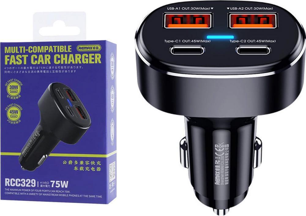 Зарядное устройство автомобильное Remax RCC329 75Wmax PD/QC порты 2 USB/2 Type-C Black (37029)