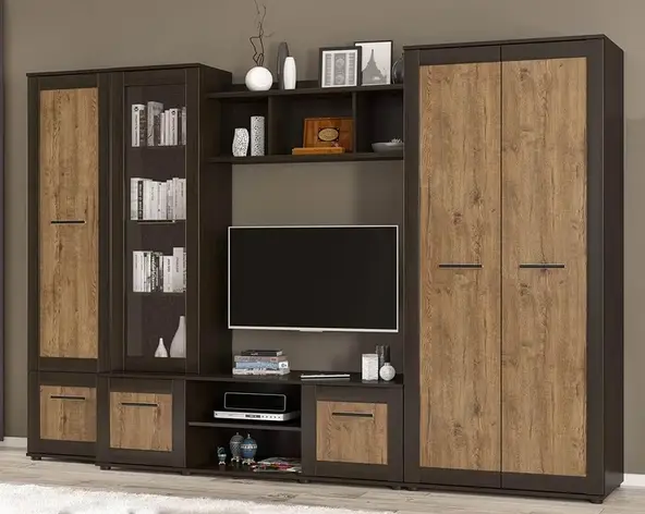 Стенка для гостиной Mebel Service Конго 300х52,5х203,5 см Венге темный/Дуб април (23525419)