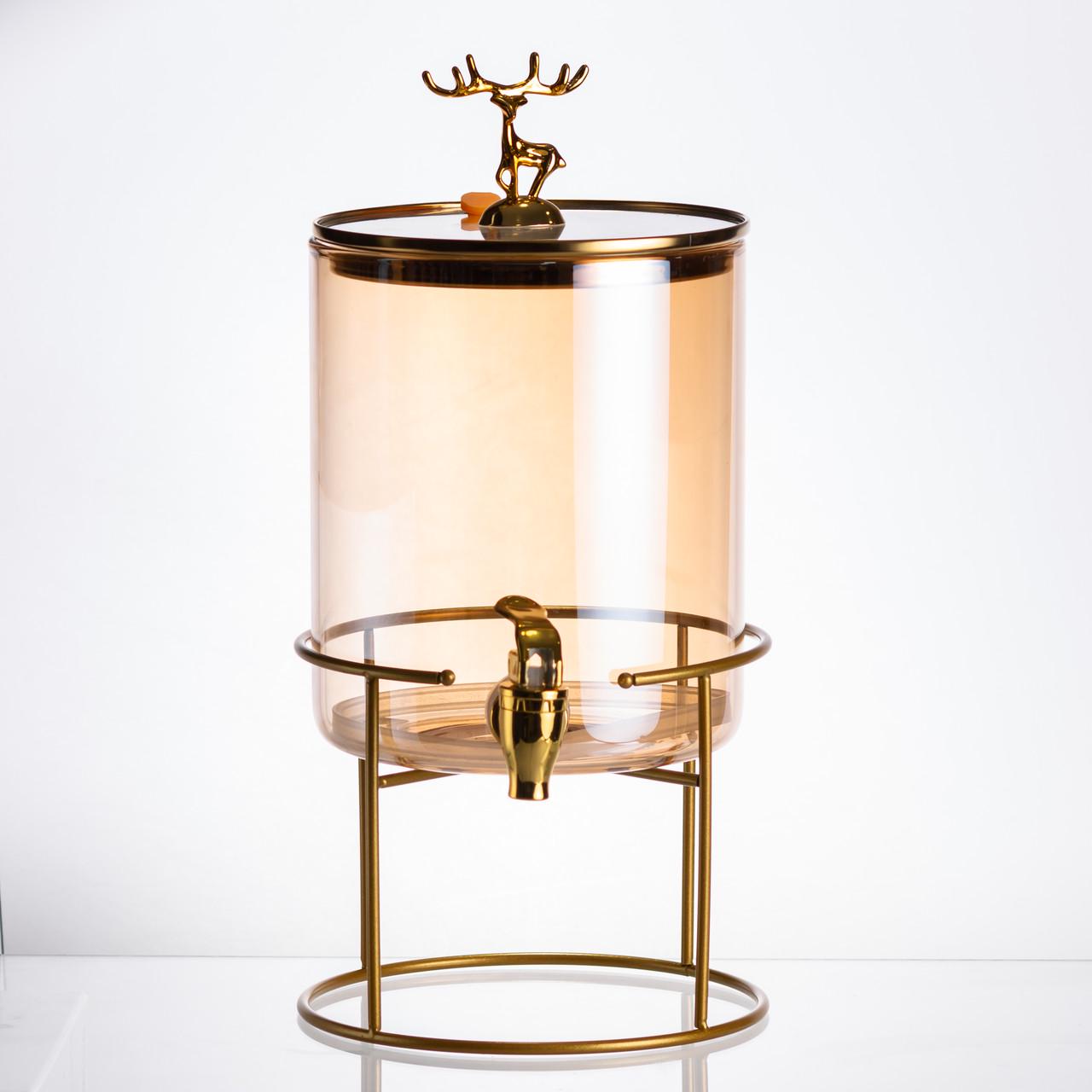 Лимонадница стеклянная с золотым краном и подставкой круглая 3,6 л (HP-34-18) - фото 4