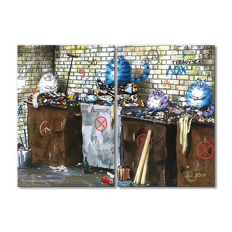 Модульная картина Коты на мусорке 2 модуля общий размер 60x90 см (_rinaz_20)