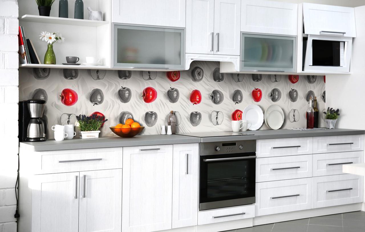 Кухонный фартук Необычные Яблоки/Контраст виниловый самоклеющийся 600х2500 мм Серый