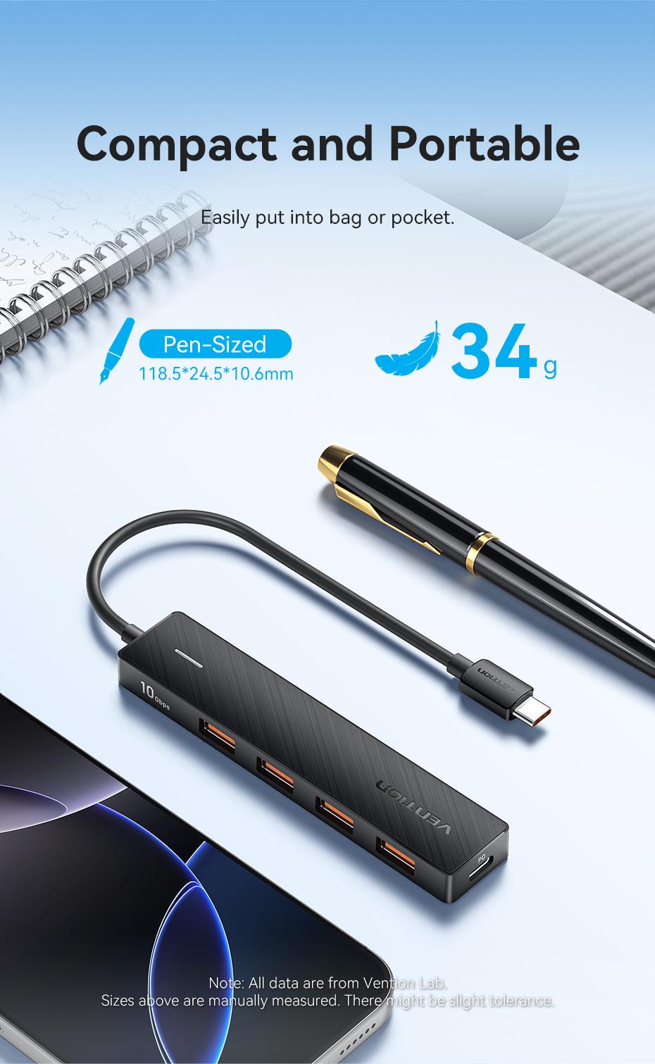 USB-хаб Vention 4xUSB-A 3.2 Gen 2 10 Гбіт/с Зарядка 100 Вт OTG 0.15 м Чорний (CKCBB) - фото 3 USB-хаб Vention 4xUSB-A 3.2 Gen 2 10 Гбіт/с Зарядка 100 Вт OTG 0.15 м Чорний (CKCBB) - фото 3