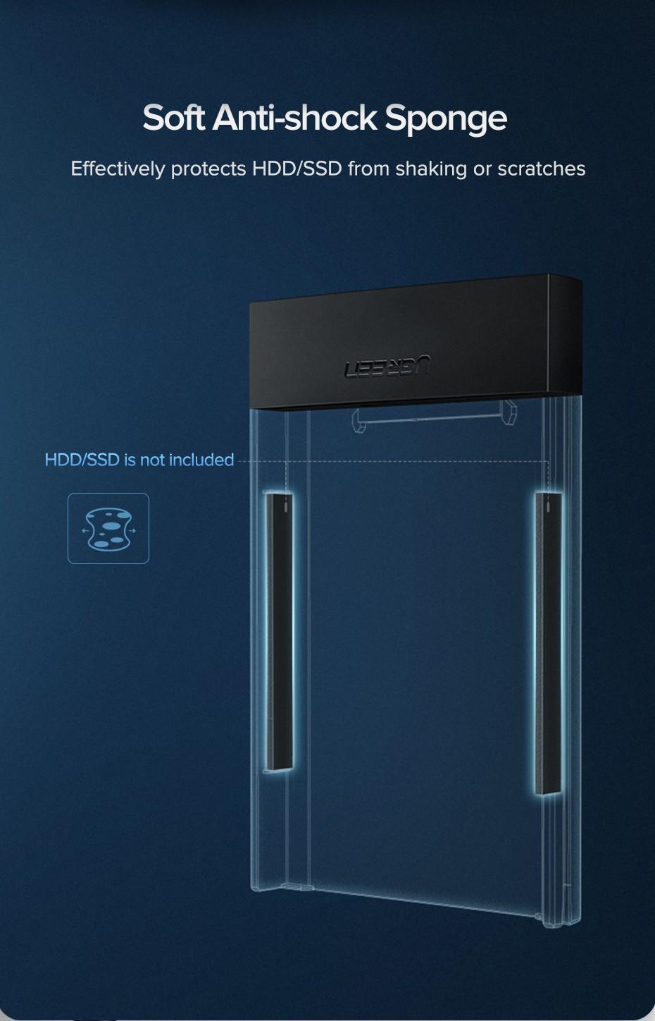 Корпус зовнішній для HDD SSD UGREEN 2.5" SATA III USB 3.0/5 Гбіт/с до 6 ТБ з кабелем Чорний (60353) - фото 15