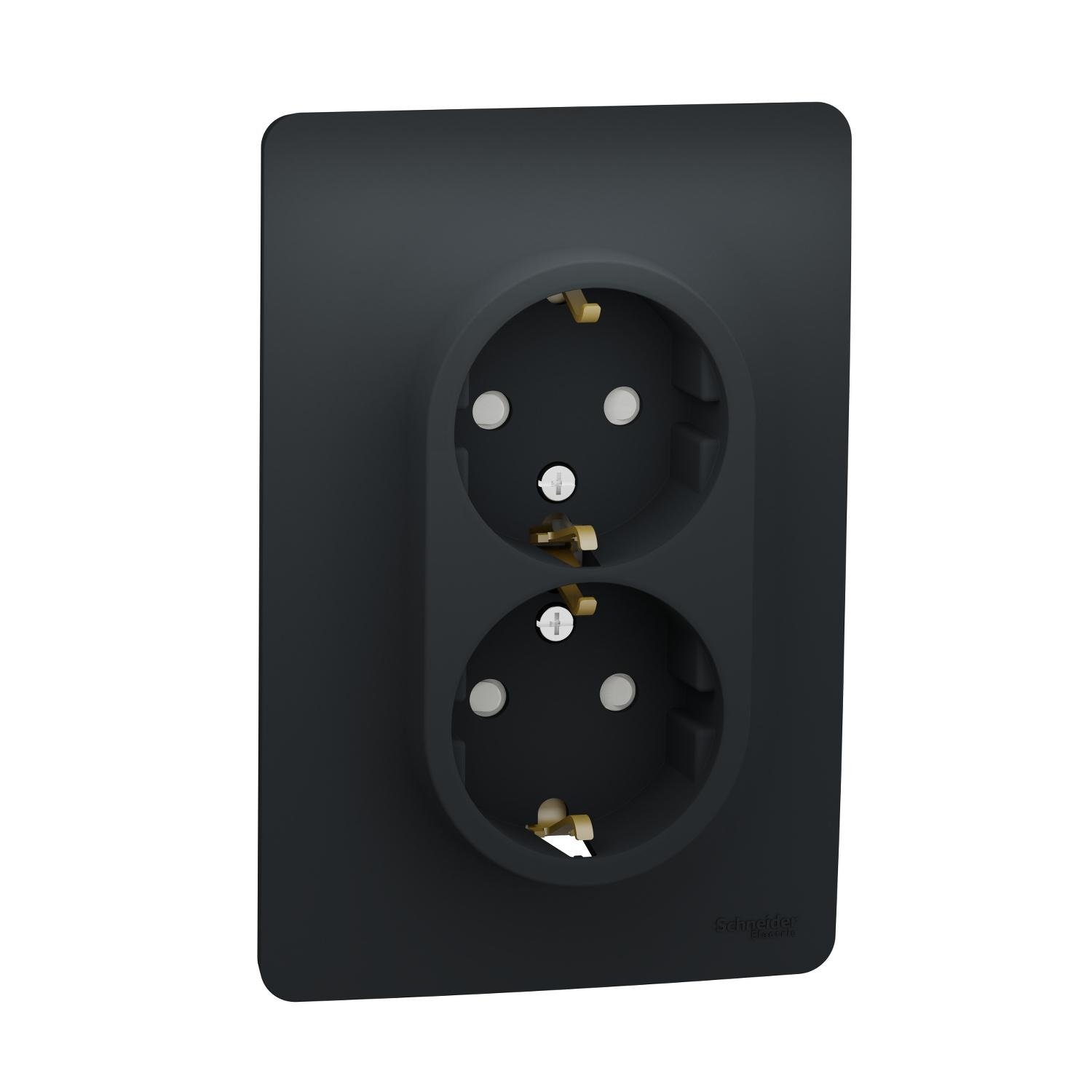 Розетка двойная Schneider Electric Unica New с заземлением и защитными шторками 2 модуля Антрацитовый (NU206754) Розетка двойная Schneider Electric Unica New с заземлением и защитными шторками 2 модуля Антрацитовый (NU206754)