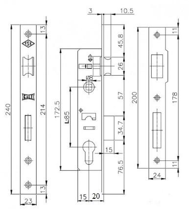Замок для дверей из алюминия KALE 153/20 22/20/85 мм с фалевой защелкой - фото 2 Замок для дверей из алюминия KALE 153/20 22/20/85 мм с фалевой защелкой - фото 2