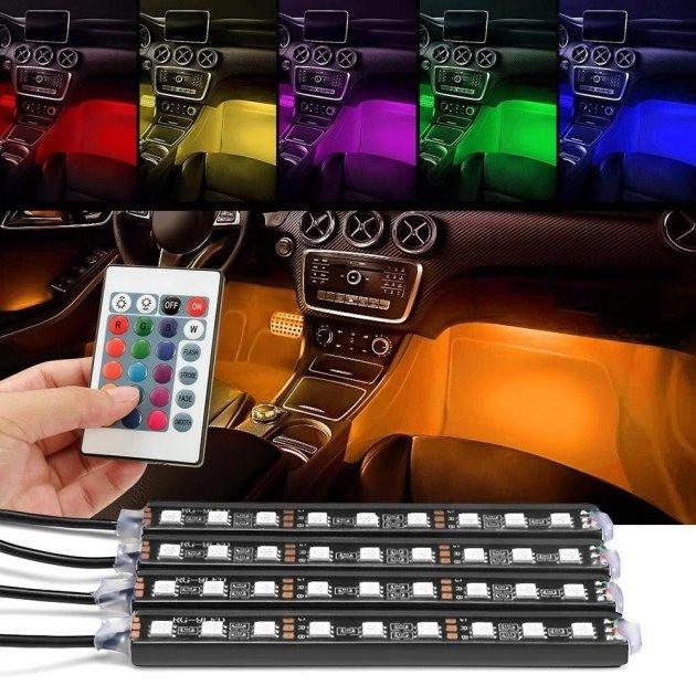 Подсветка в салон автомобиля светодиодная Car Interior Atmosphere Light Led 4 ленты 32 см - фото 5