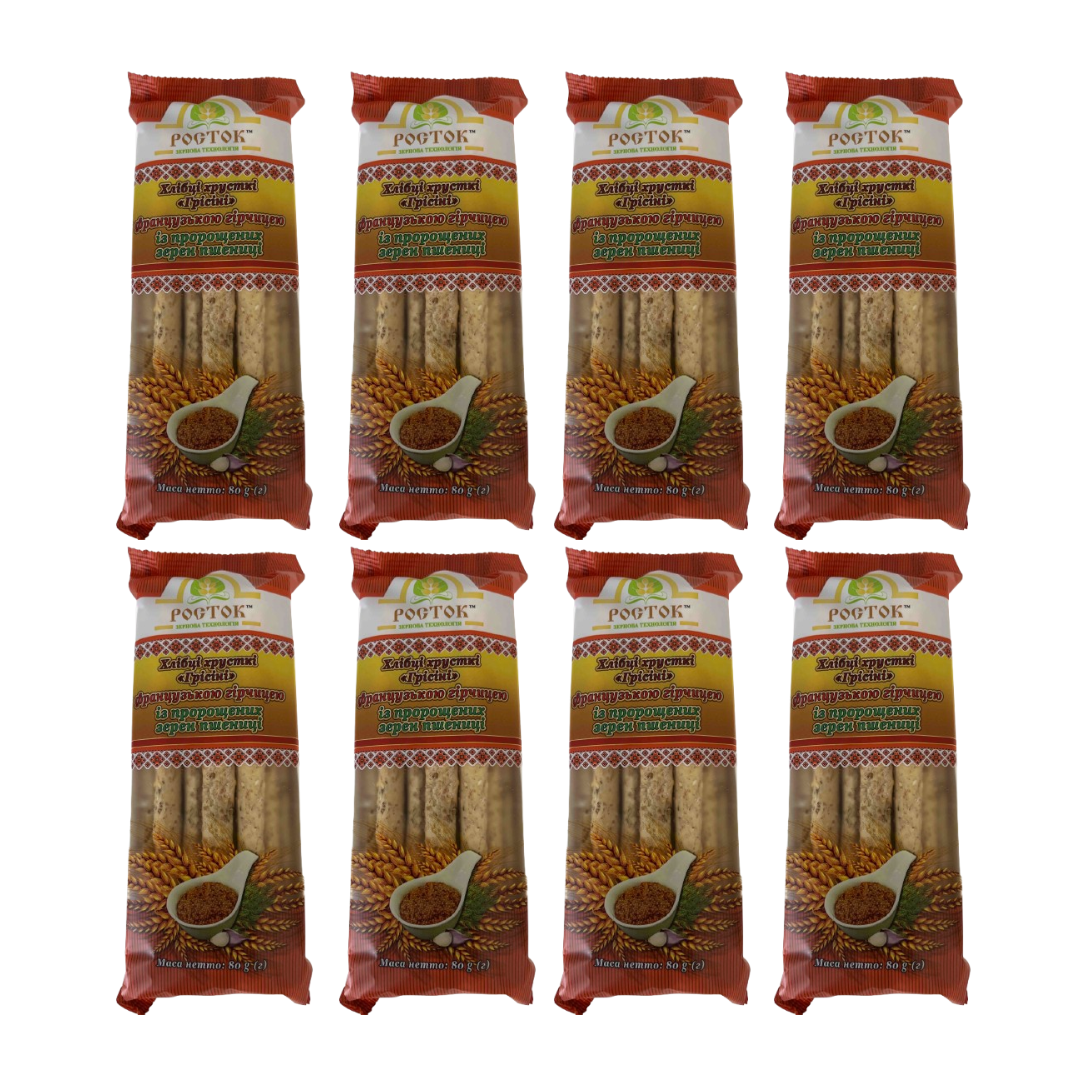 Хлібці грісіні хлібці Росток УкрЕкоХліб з французською гірчицею із пророщеного зерна пшениці 80 г 8 шт. (48 4820135851140)