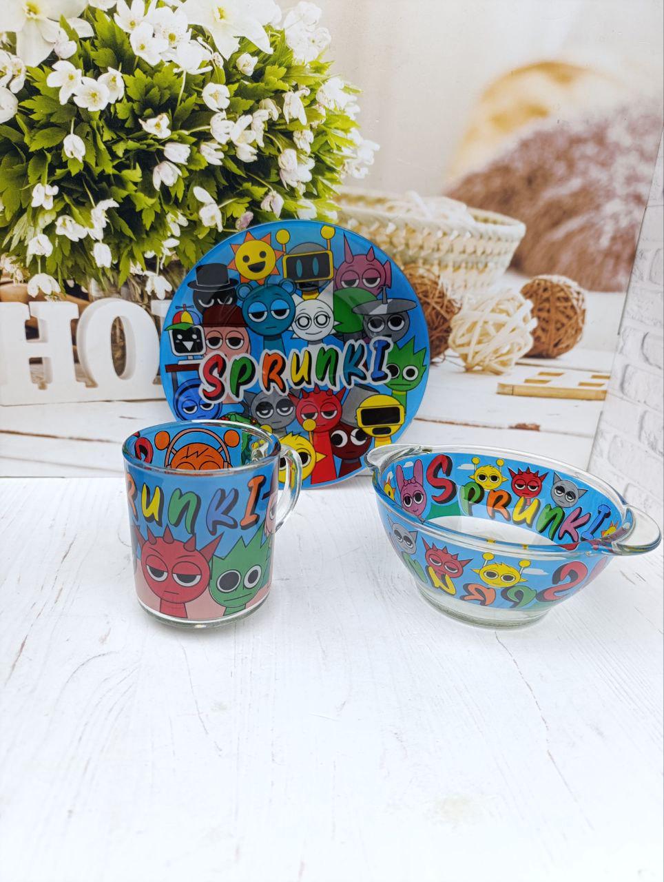 Дитячий набір столового посуду Metr+ Sprunki скляний 3 предмети (SPR1)