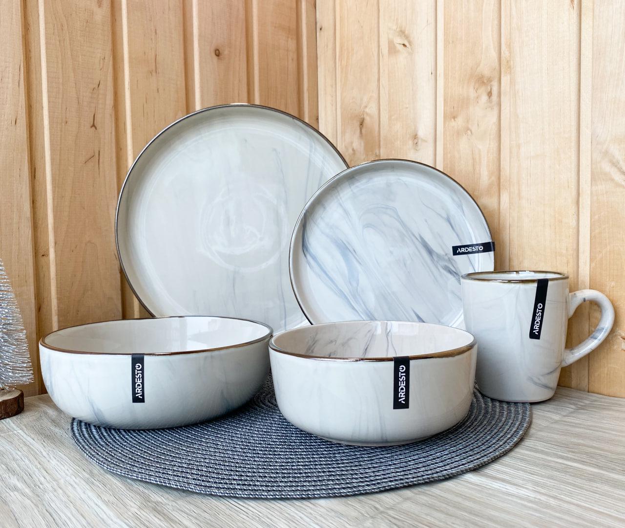 Сервиз столовой посуды Ardesto Marmo 60 предметов на 12 персон Бежевый мрамор - фото 3
