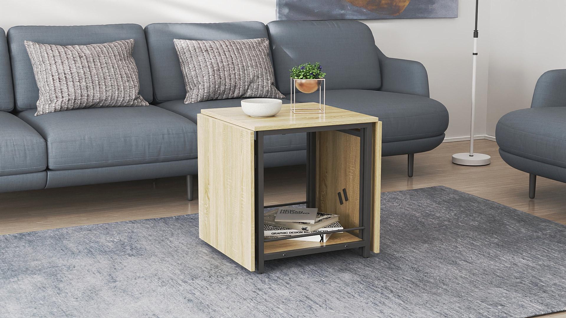 Стол журнальный трансформер Ferrum-decor Куб Комбо металл/ДСП 16 мм 650x540x532x500 мм Черный/Дуб Сонома (FRD-105153) - фото 7