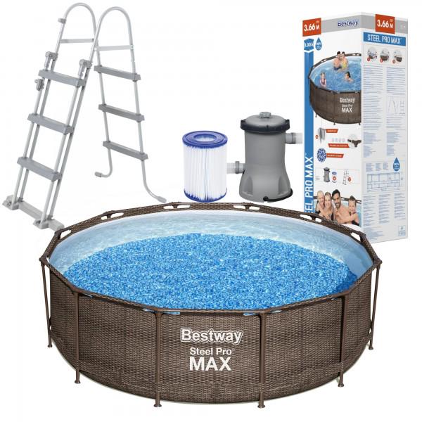 Бассейн каркасный Bestway 56709 Steel Pro MAX с фильтр-насосом и стремянкой 366х100 см
