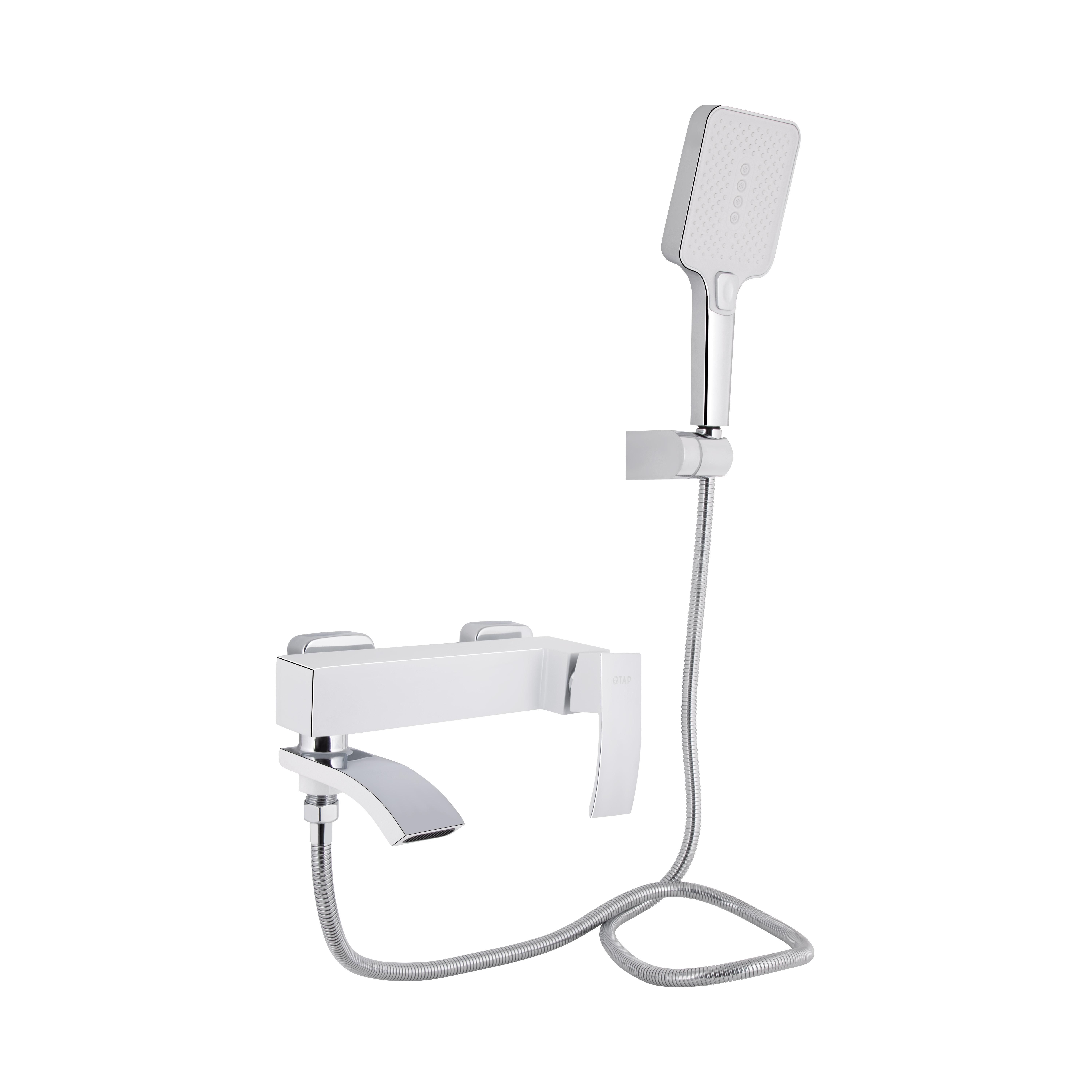 Смеситель для ванны Qtap Swan Cascada с поворотным изливом с душевым гарнитуром Chrome/White (QTSWA260CRW45569)