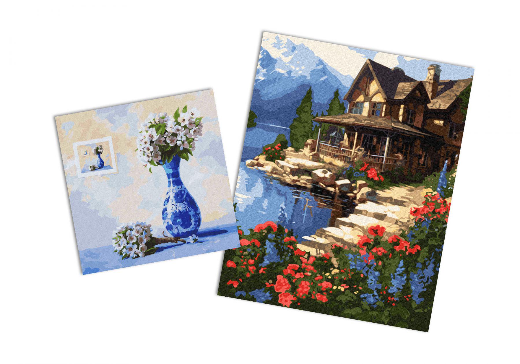 Набор картин по номерам Идейка 2в1 Домик у моря 40x50 см KHO6325 и Настоящая весна 30x30 см KHO3147 (CKHO2547)