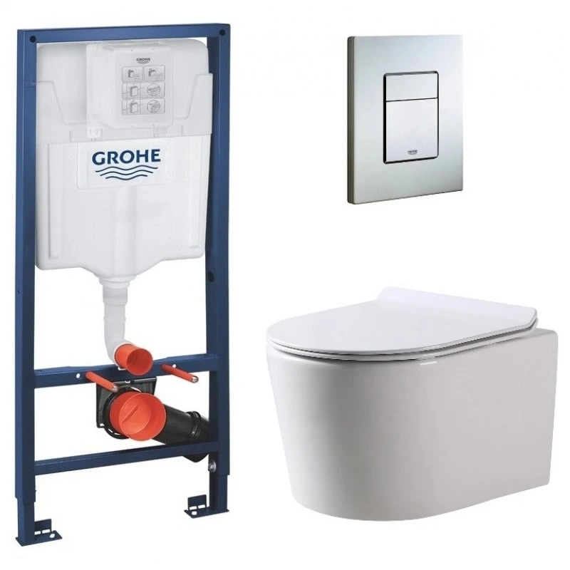 Инсталляция Grohe Rapid SL 38772001 с унитазом Dusel AREZ/сиденье Slim Soft-Close/панель смыва Grohe Skate Cosmopolitan