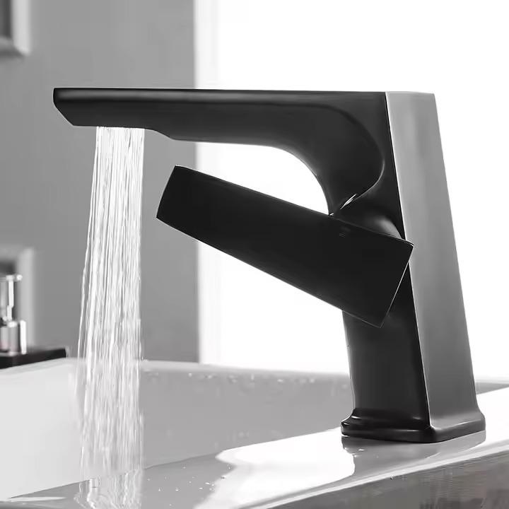 Змішувач дизайнерський для умивальника з латуні з боковим важелем Чорний - фото 2 Змішувач дизайнерський для умивальника з латуні з боковим важелем Чорний - фото 2