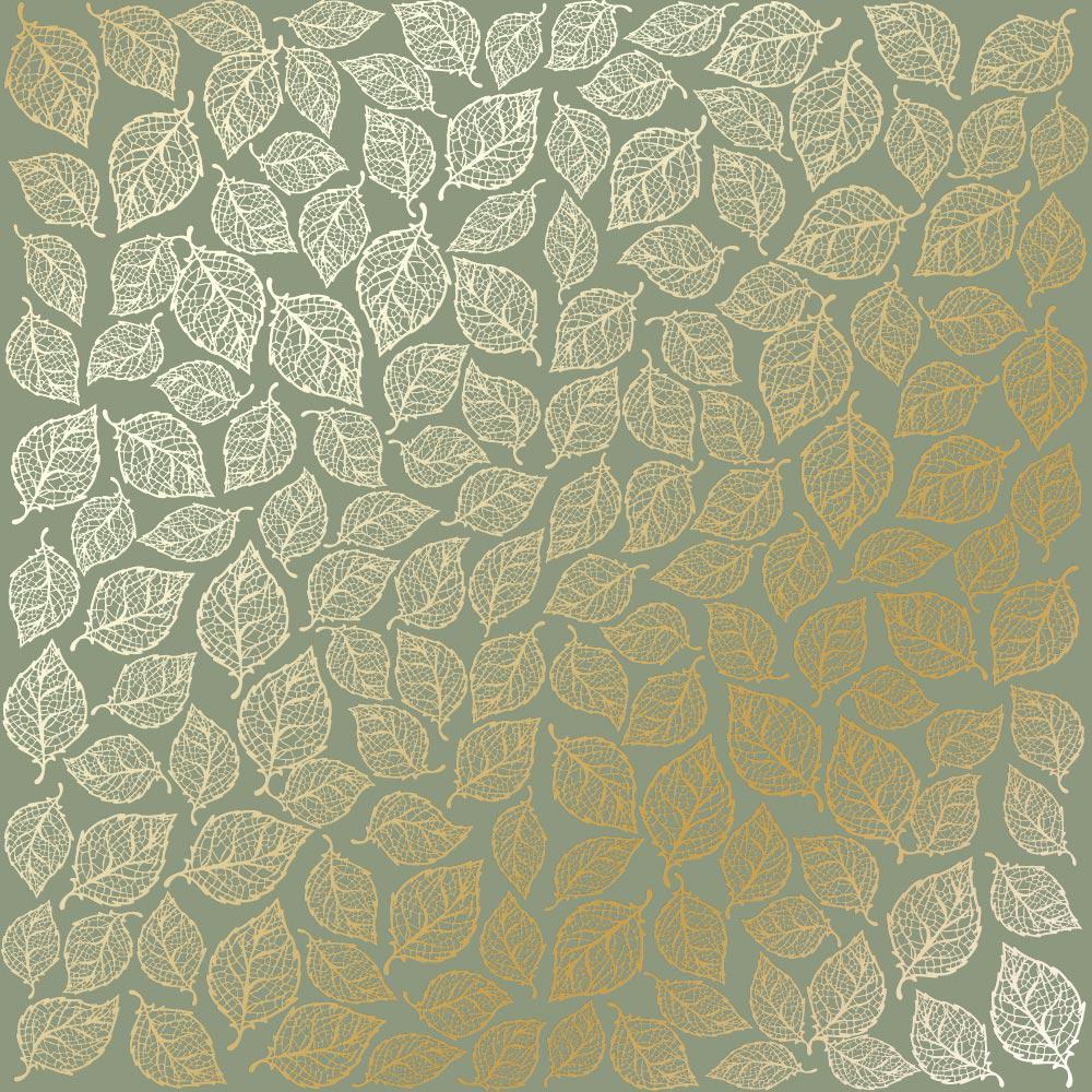 Лист бумаги односторонний Golden Leaves mini с фольгированием 30,5х30,5 см Olive