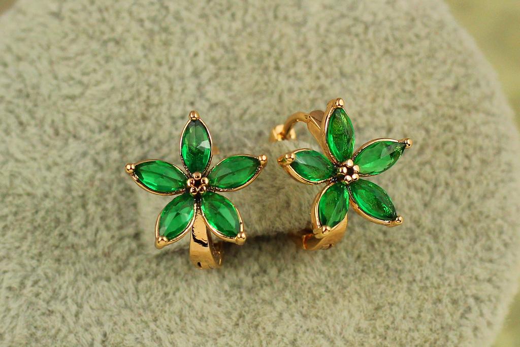 Серьги Xuping Jewelry Цветок с зеленым камнем 1,2 см Золотистый (31762466)