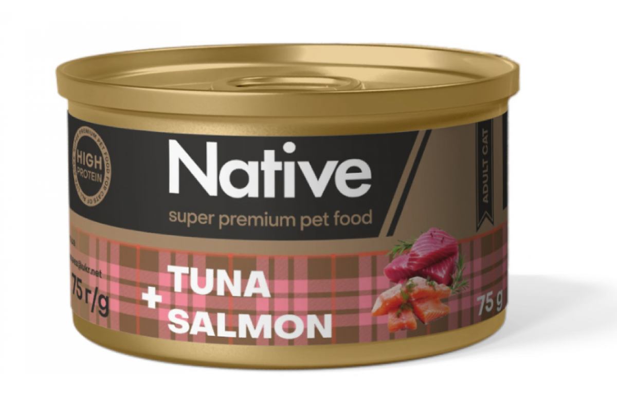 Корм для котів натуральний консервований NATIVE з тунцем і лососем 75 г (2644182356)